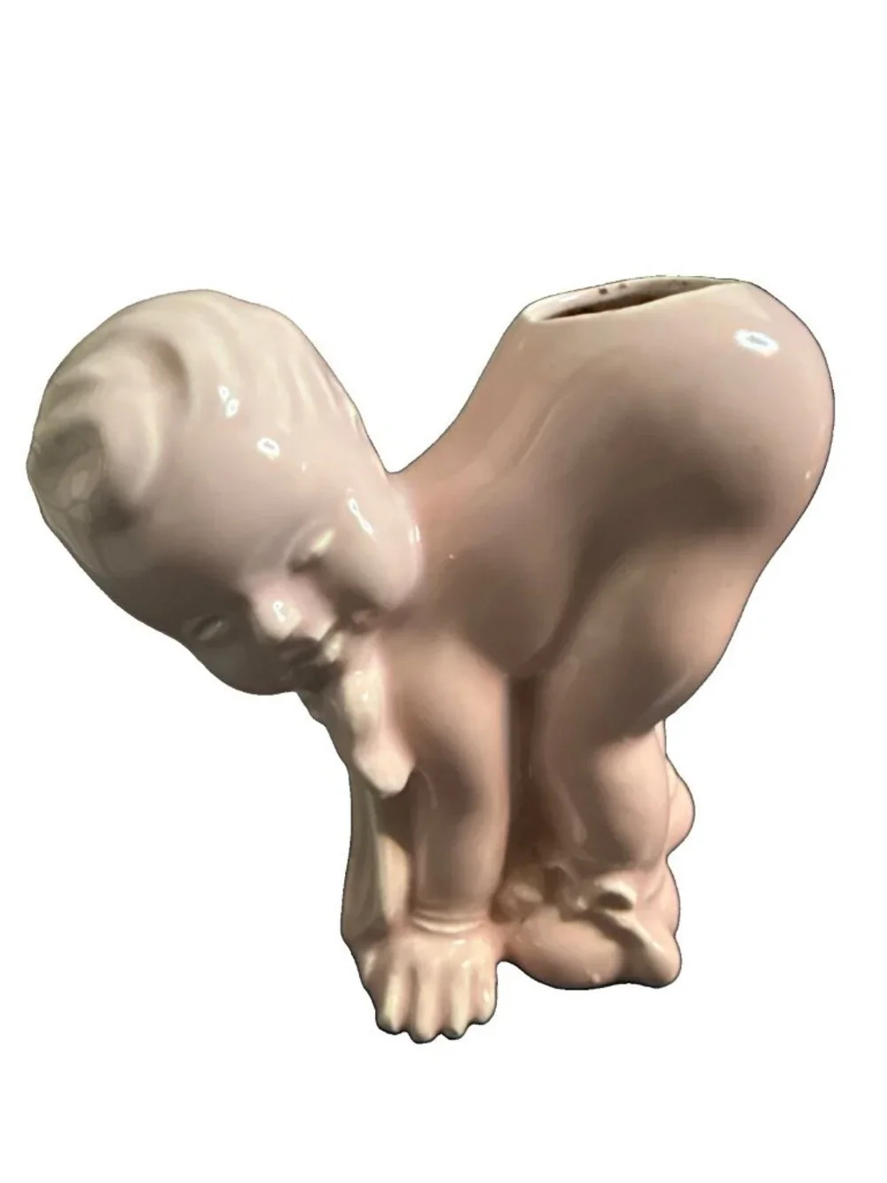 1940's Vintage Ceramic Pink Kewpie Baby Planter Nursery Decoration